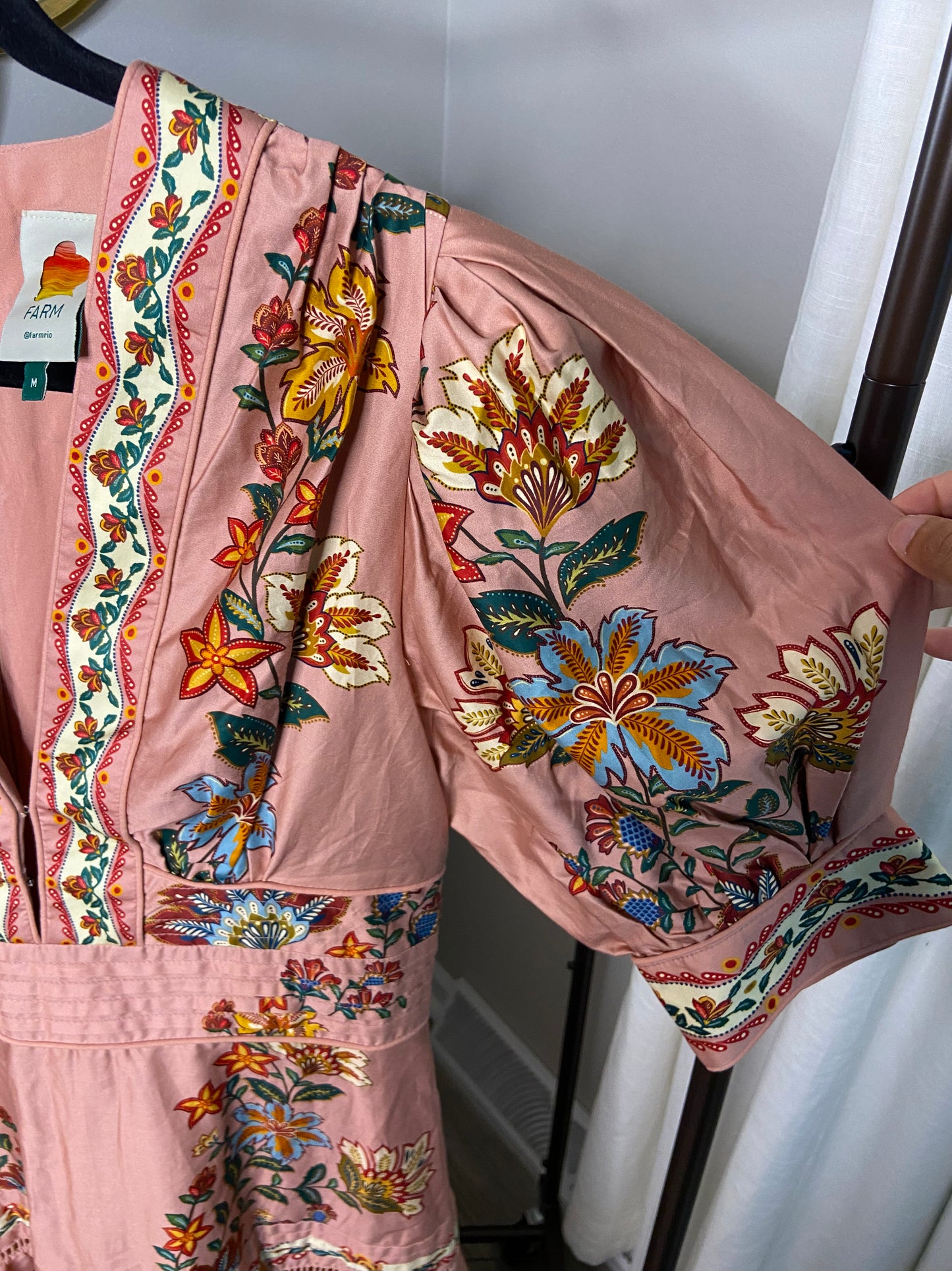 Farm Rio Pink Garden Delight Short Sleeve Maxi Dress size M