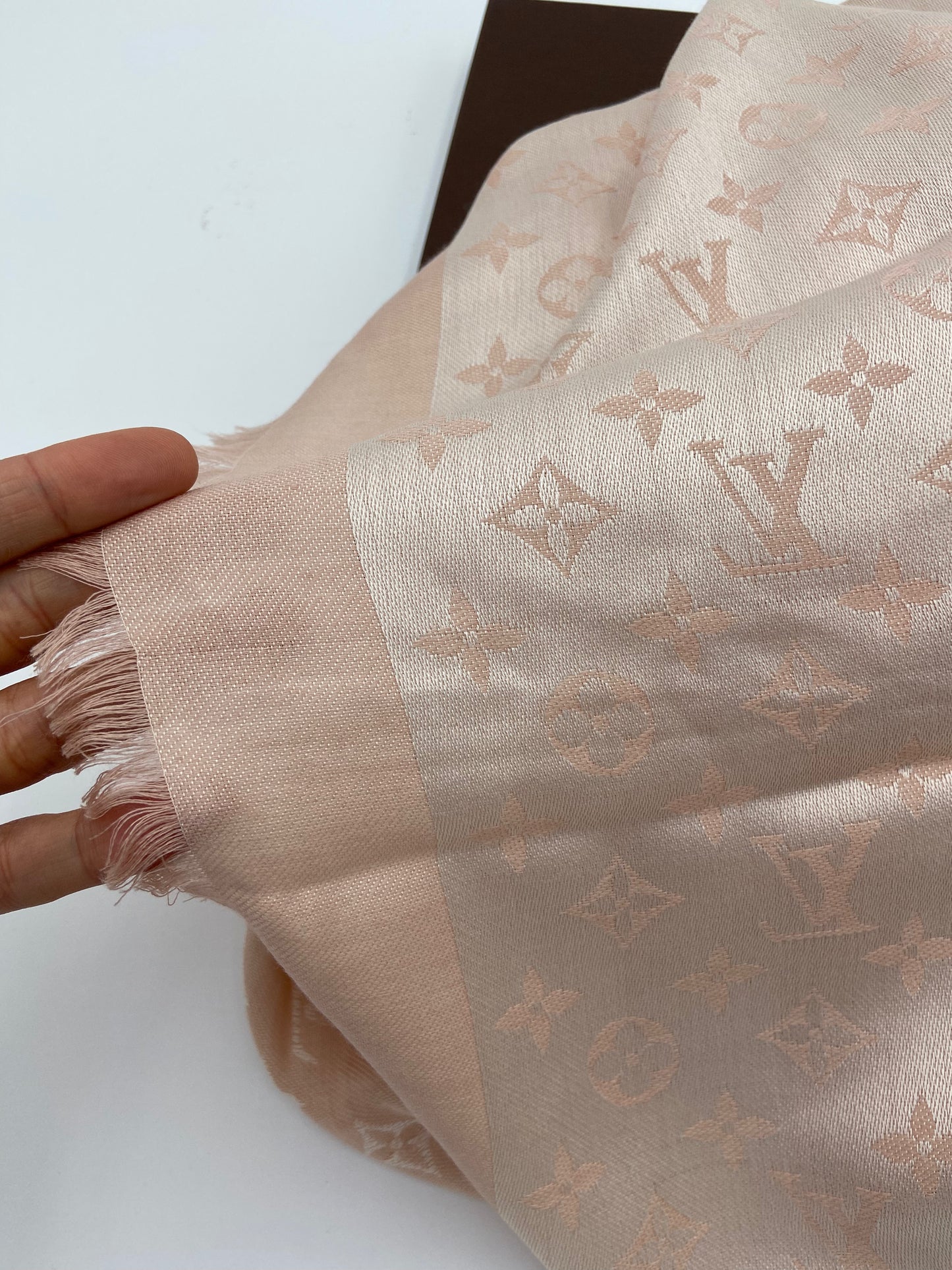 Louis Vuitton Silk Wool Monogram Shawl Denim Rose