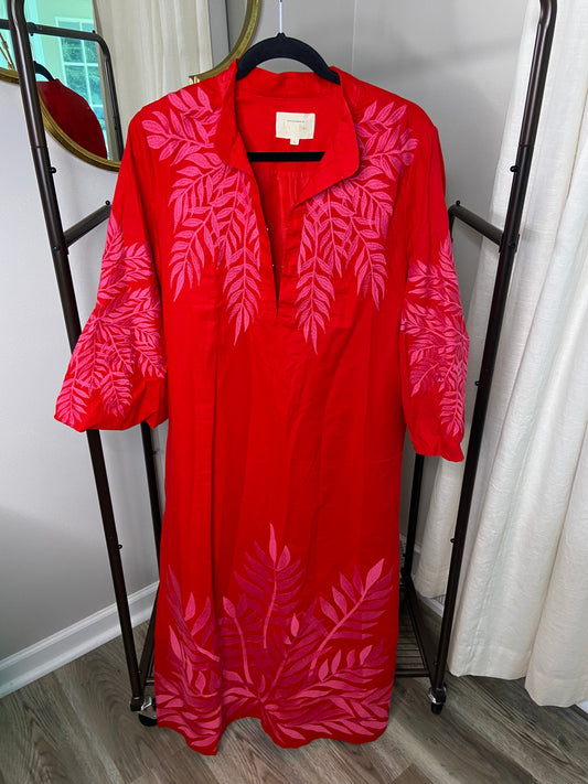 Tuckernuck Scarlet and Hot Pink Embroidered Windermere Caftan size L