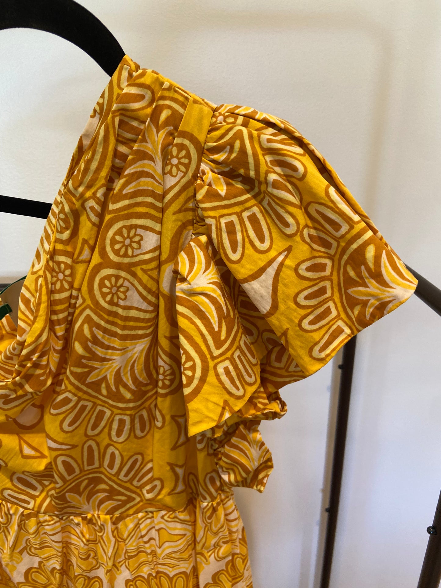 Farm Rio Yellow Ainika Tapestry One Shoulder Maxi Dress size XS