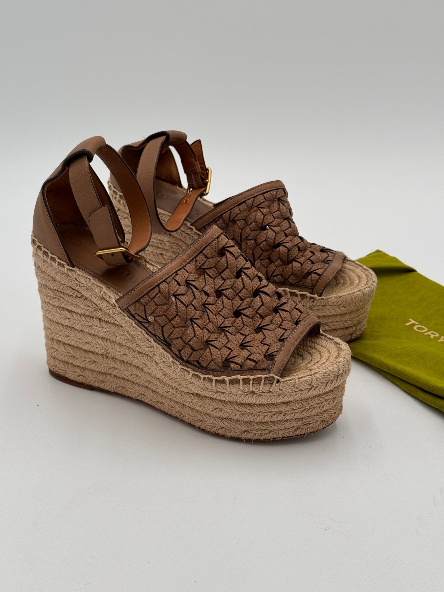 Tory Burch Basketweave Espadrille Wedge Sandals Shoes size 5