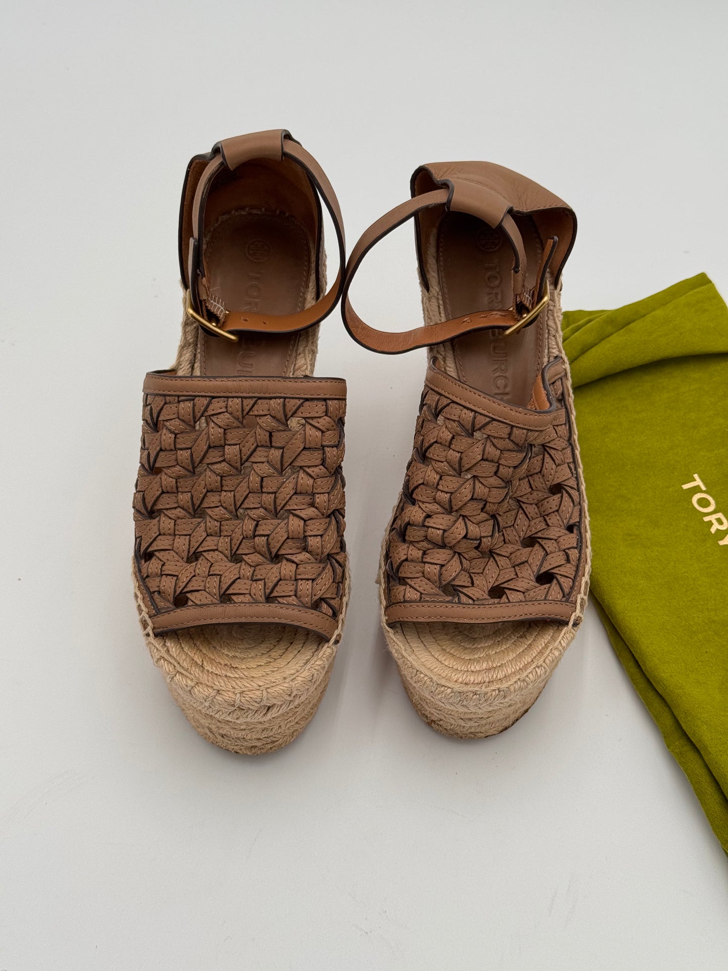 Tory Burch Basketweave Espadrille Wedge Sandals Shoes size 5