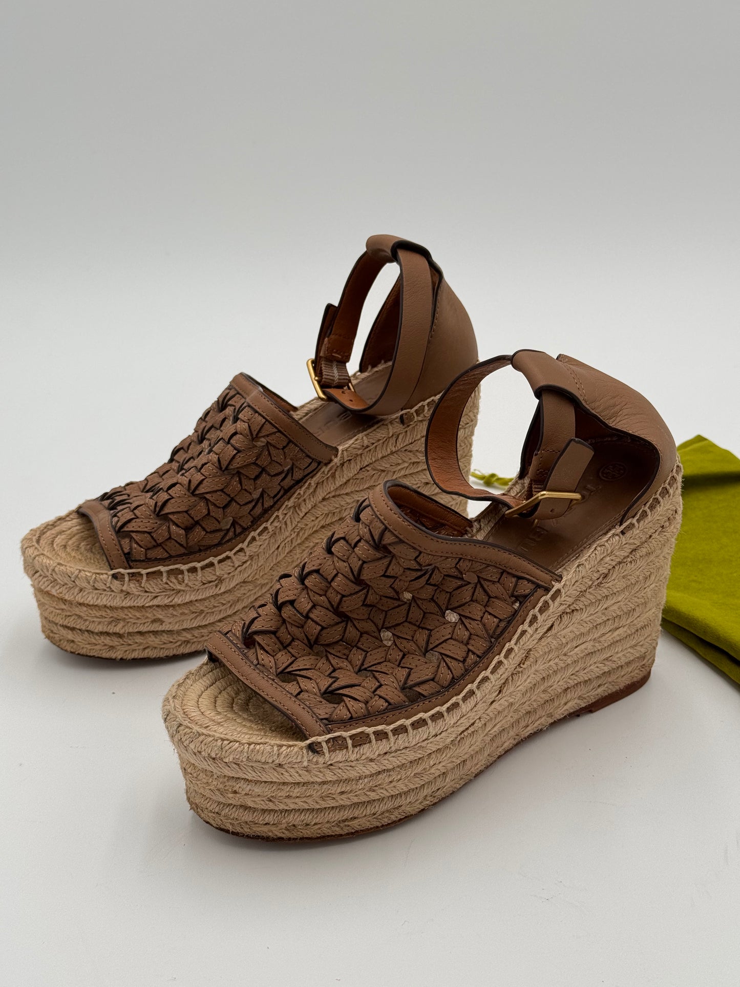 Tory Burch Basketweave Espadrille Wedge Sandals Shoes size 5