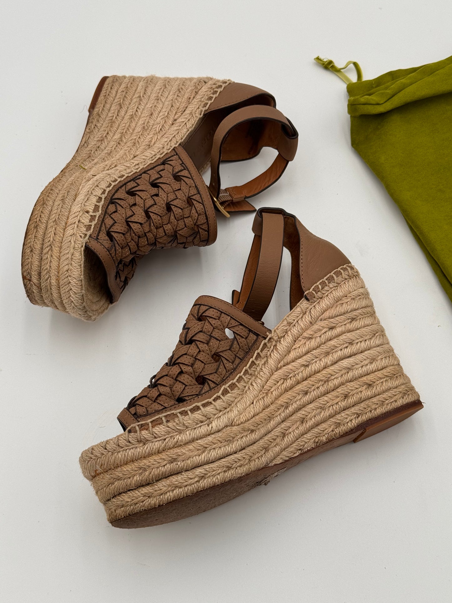Tory Burch Basketweave Espadrille Wedge Sandals Shoes size 5