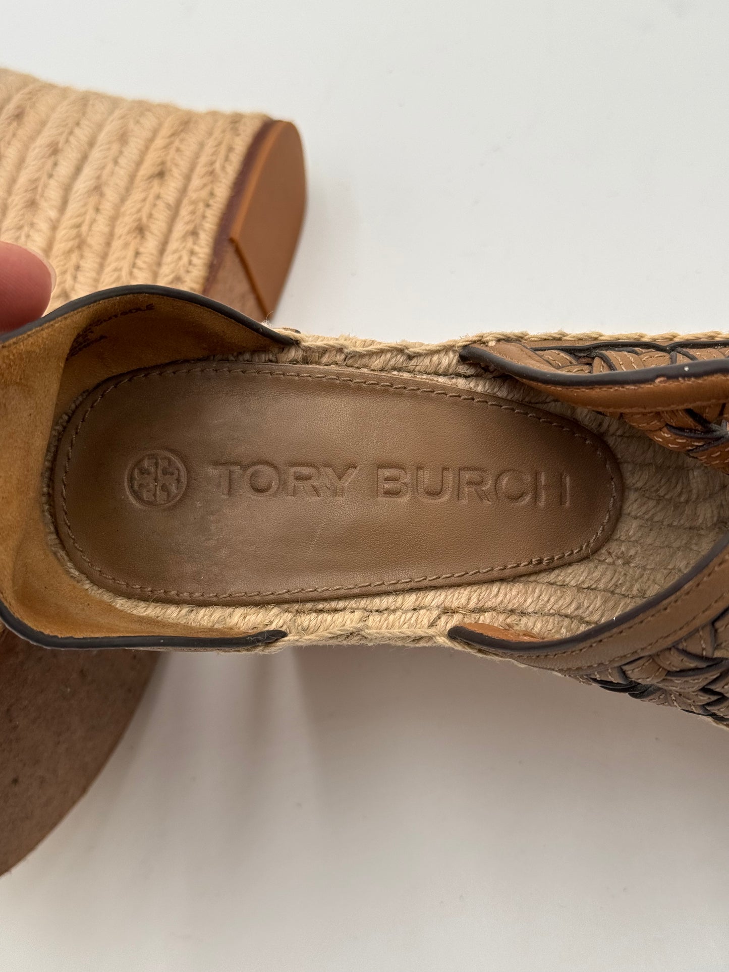Tory Burch Basketweave Espadrille Wedge Sandals Shoes size 5