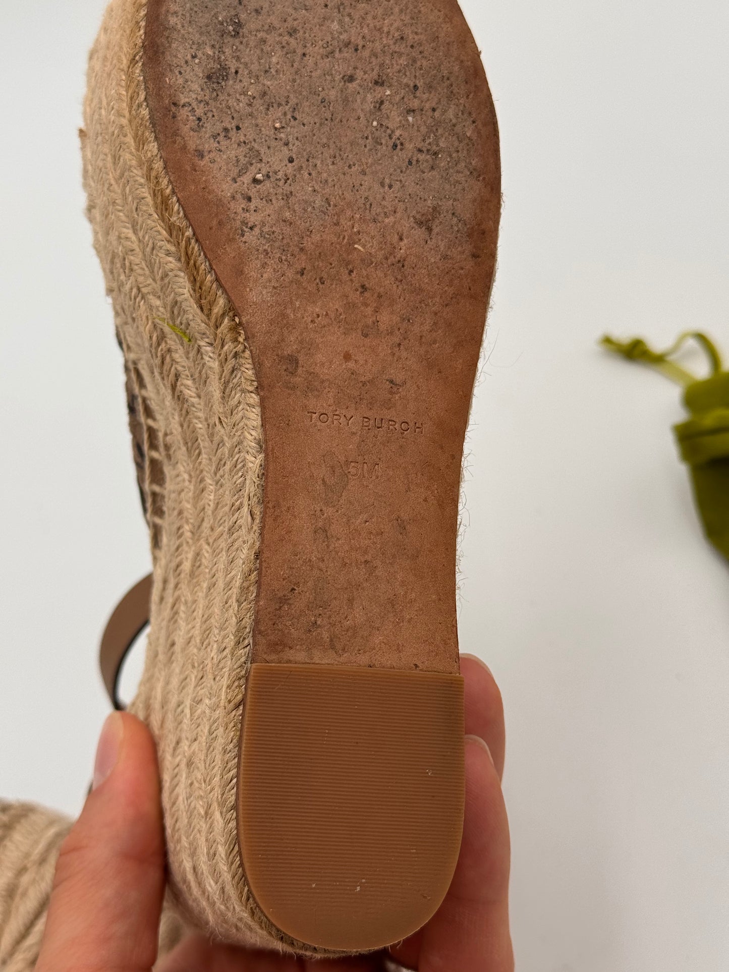Tory Burch Basketweave Espadrille Wedge Sandals Shoes size 5