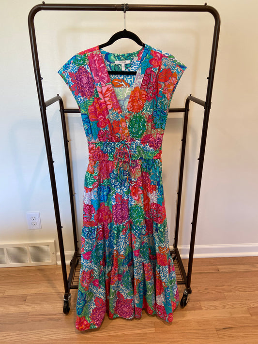 Derek Lam Fatima Tiered Floral-Print Stretch-Cotton Poplin Midi Dress size 8