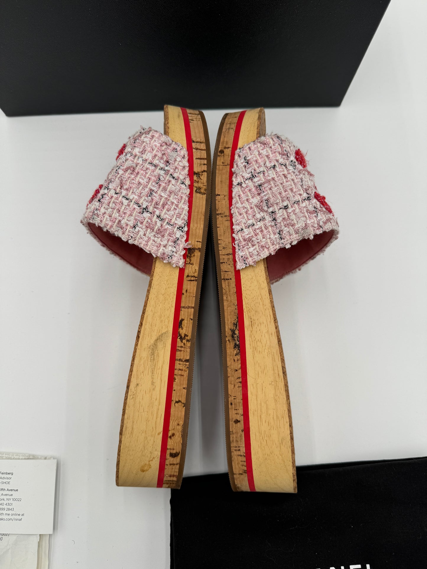 CHANEL Pink and Red Tweed CC Logo Mules size 41
