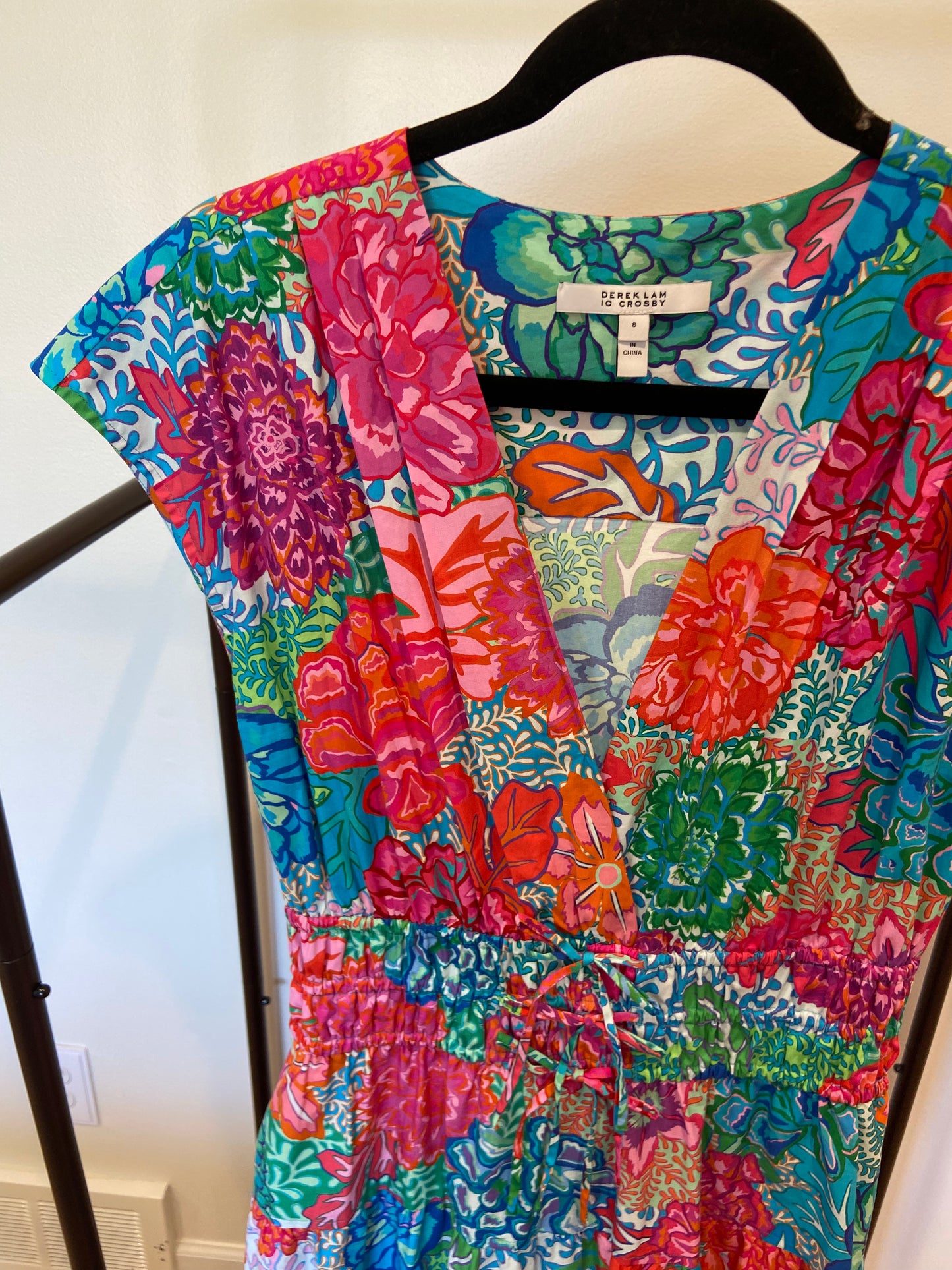 Derek Lam Fatima Tiered Floral-Print Stretch-Cotton Poplin Midi Dress size 8