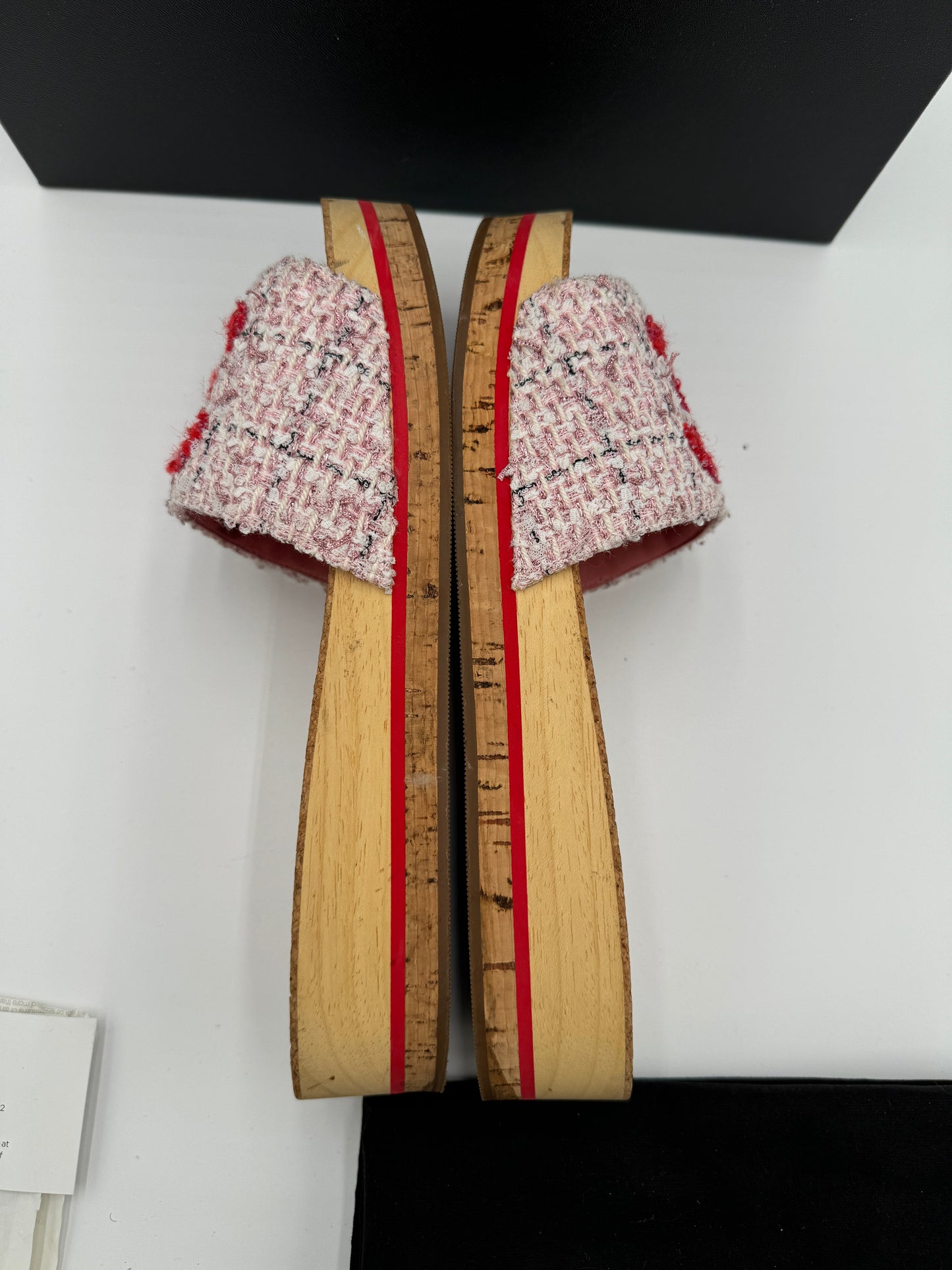CHANEL Pink and Red Tweed CC Logo Mules size 41