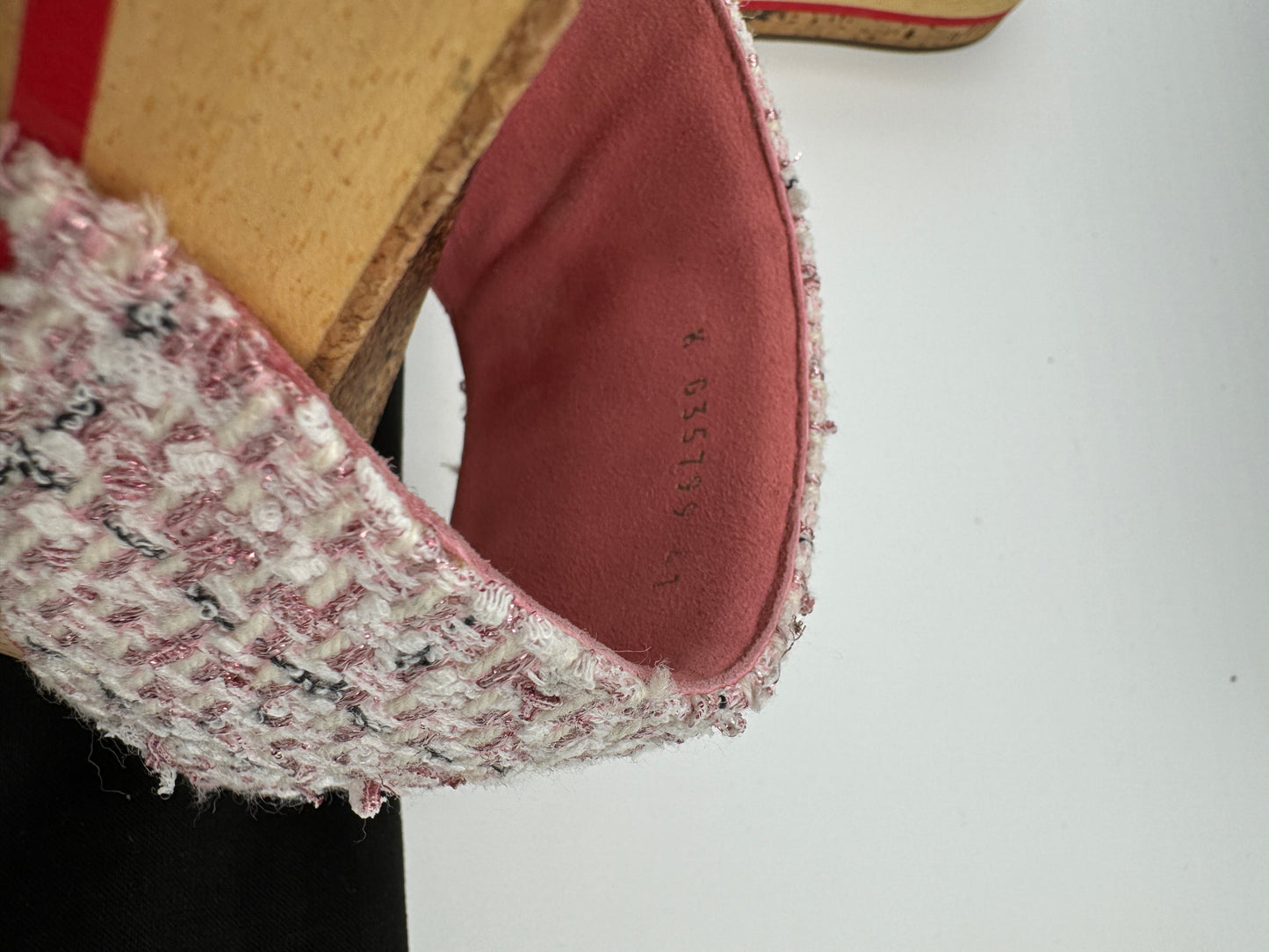 CHANEL Pink and Red Tweed CC Logo Mules size 41