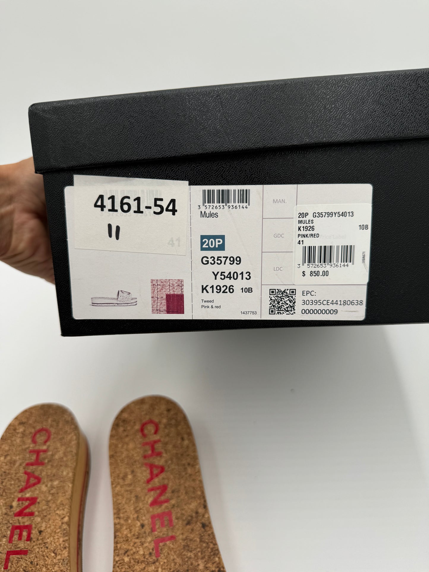 CHANEL Pink and Red Tweed CC Logo Mules size 41