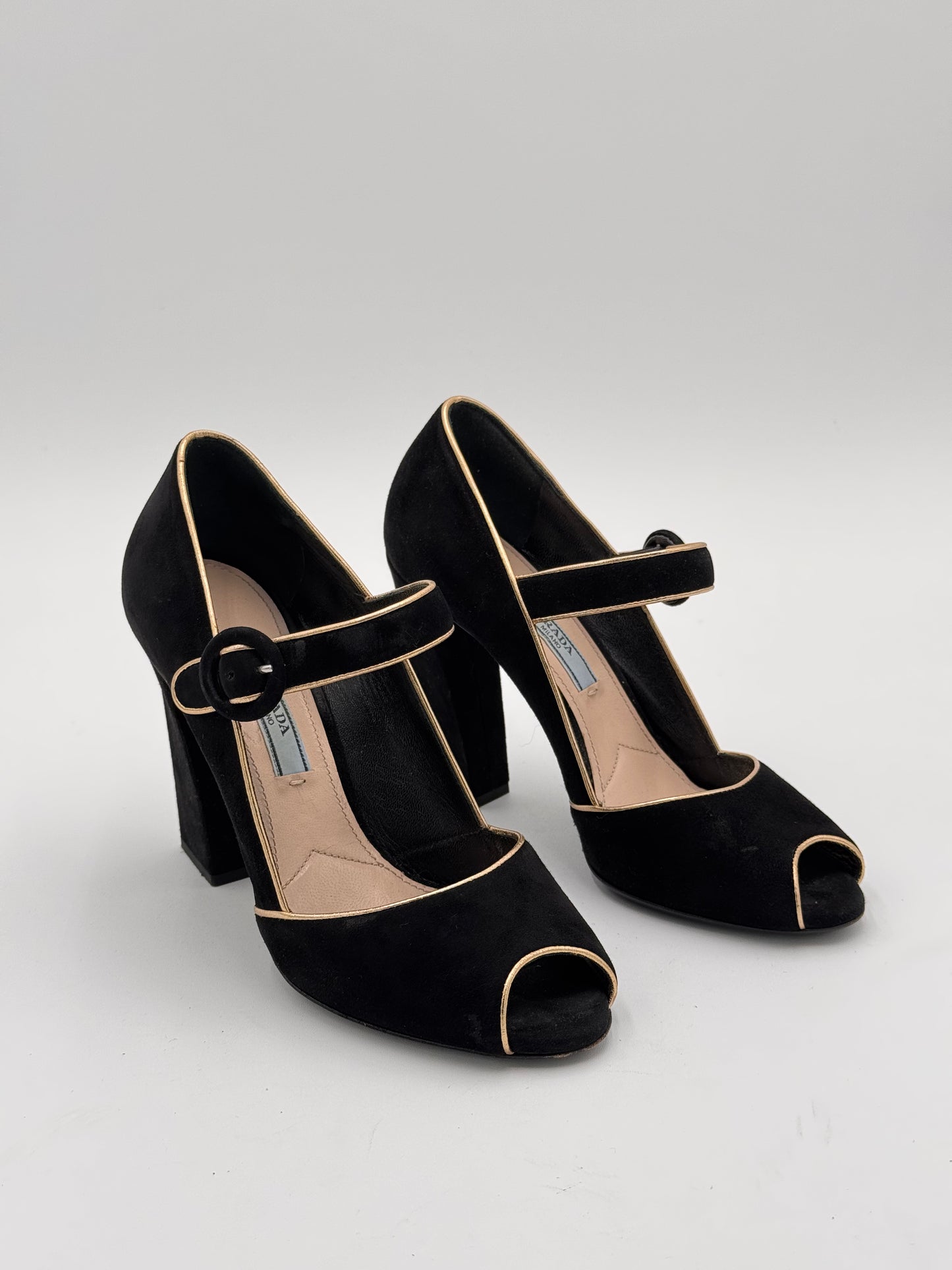 Prada Black Suede Mary Jane Pumps size 36