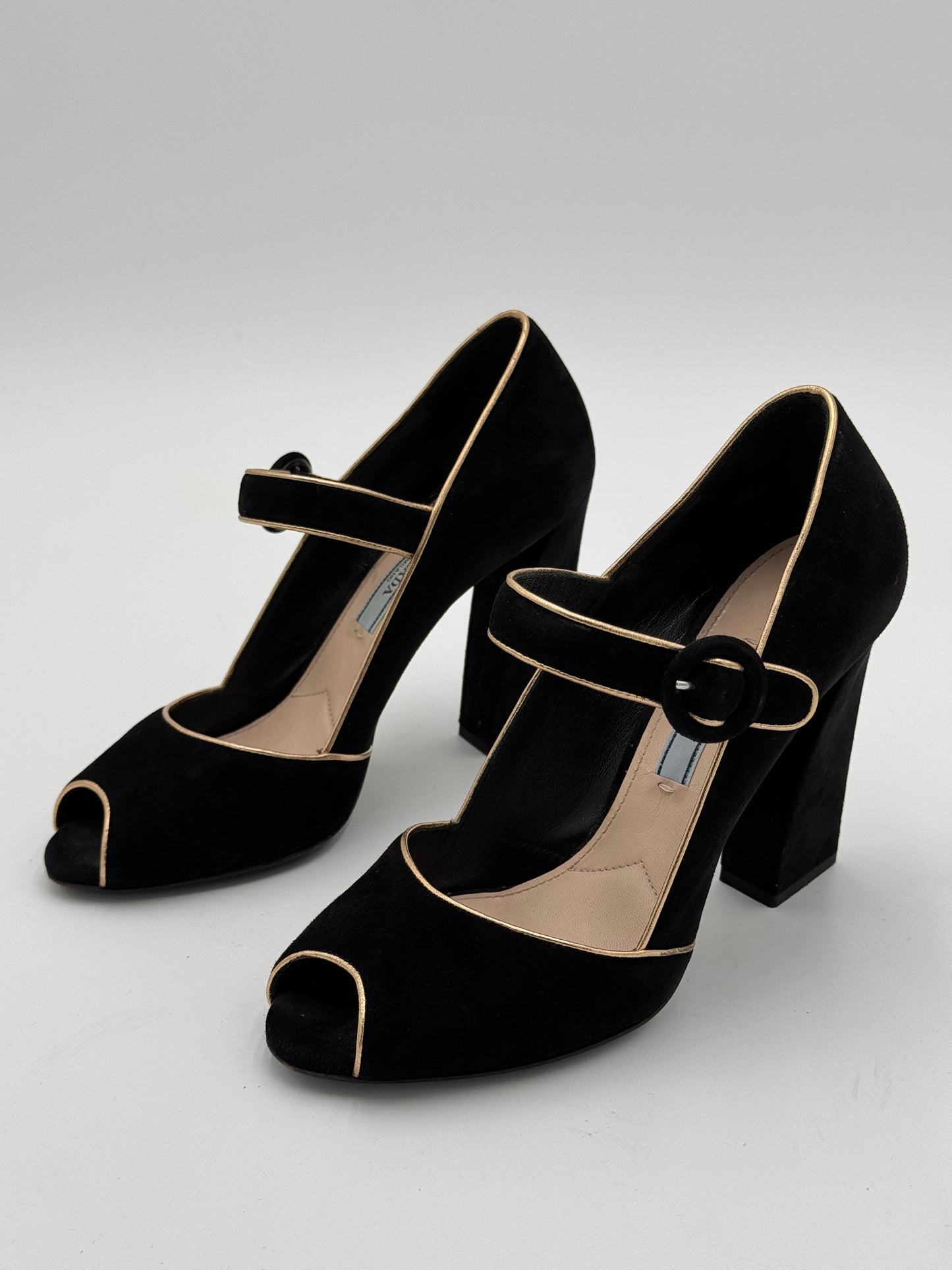 Prada Black Suede Mary Jane Pumps size 36