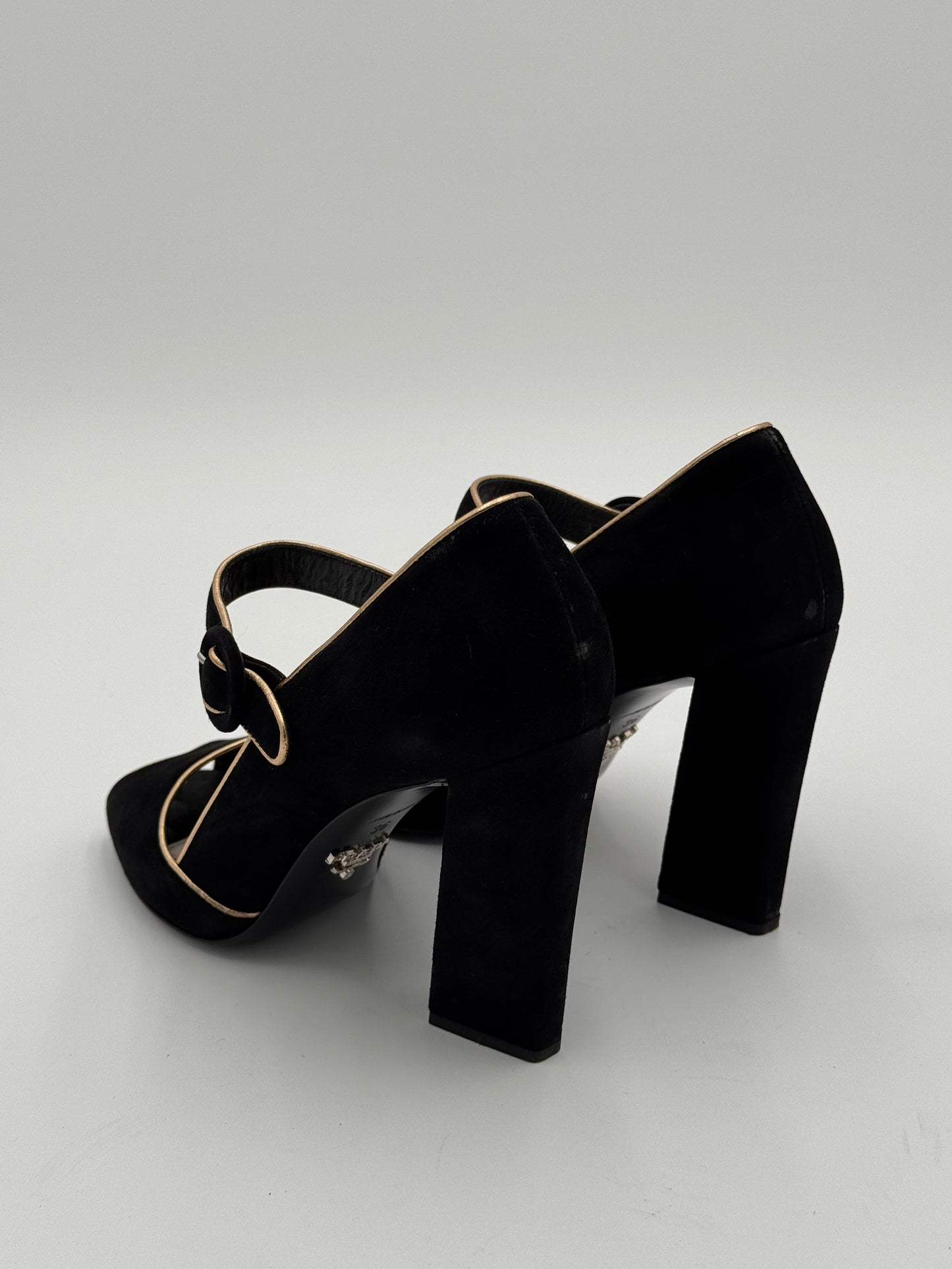 Prada Black Suede Mary Jane Pumps size 36