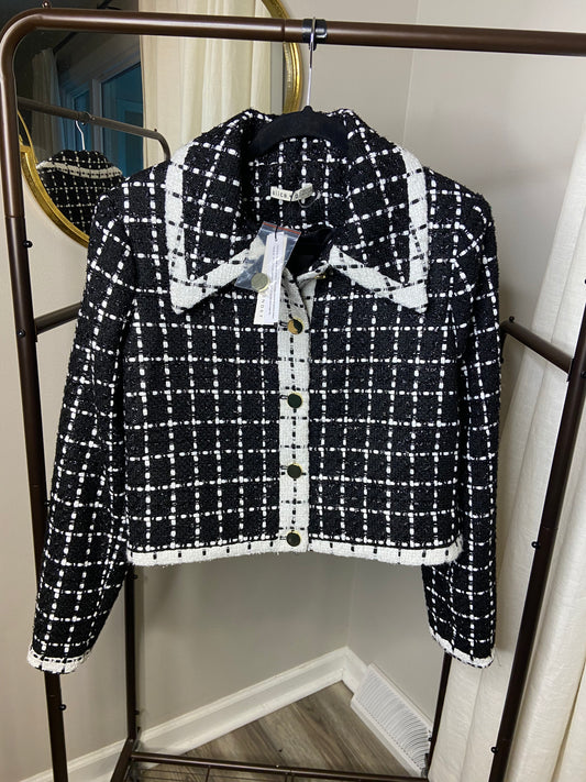 Alice and Olivia Renae Cropped Metallic Bouclé-Tweed Jacket size L