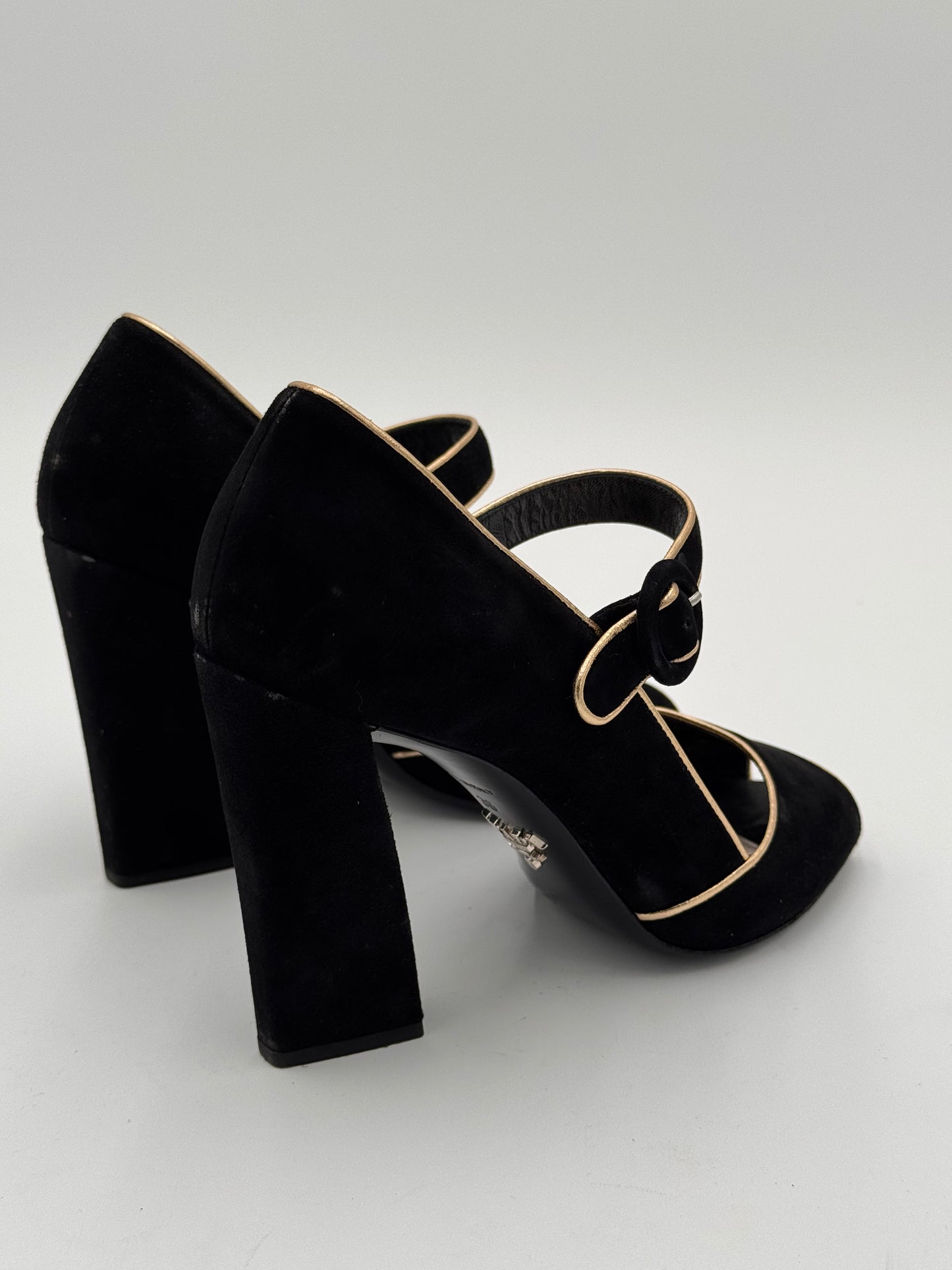 Prada Black Suede Mary Jane Pumps size 36
