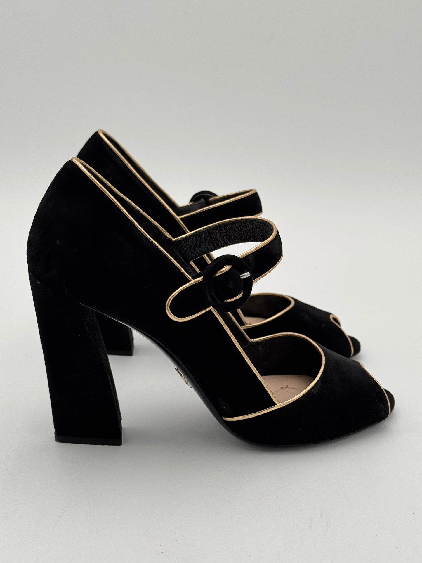 Prada Black Suede Mary Jane Pumps size 36