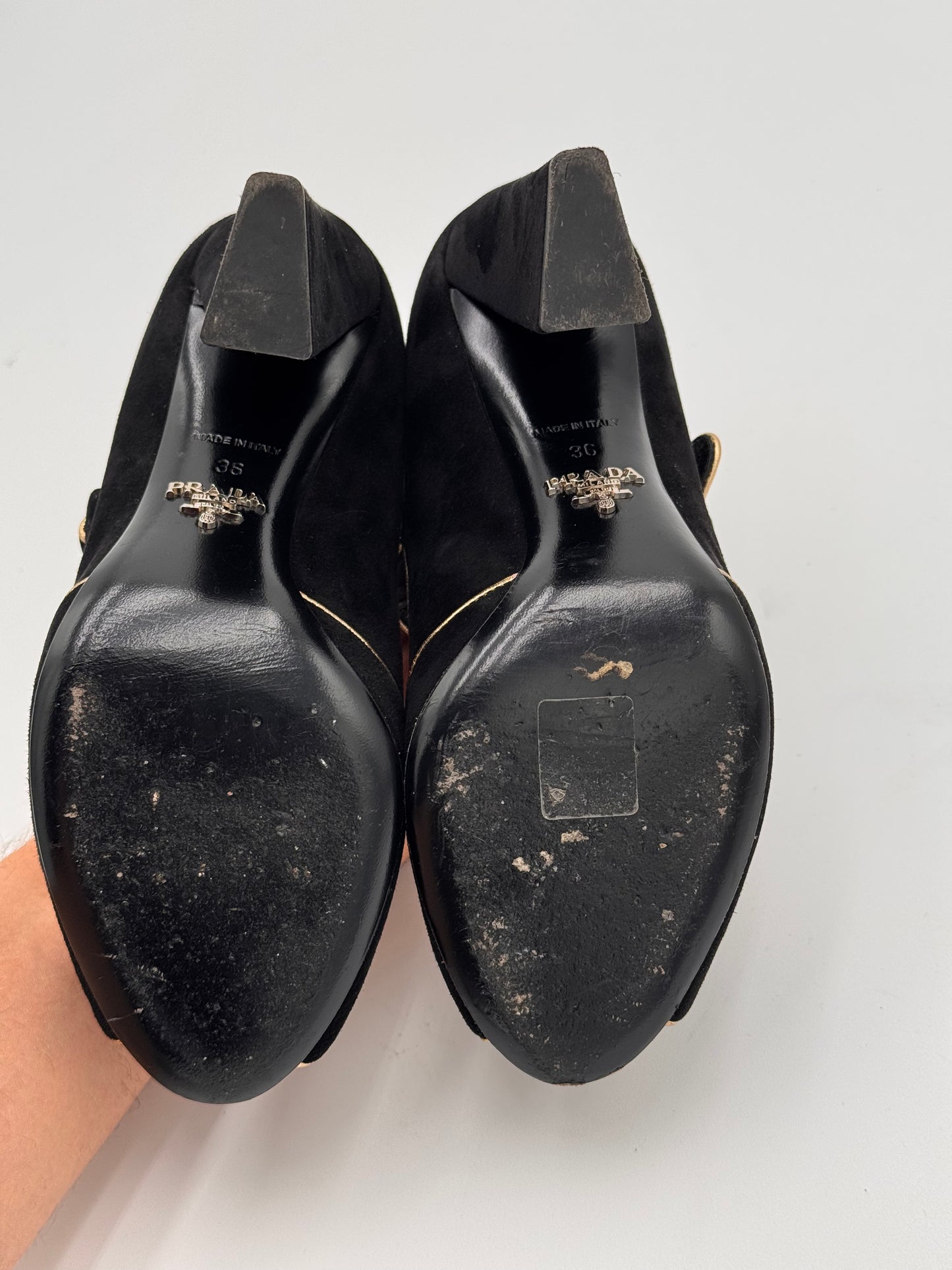 Prada Black Suede Mary Jane Pumps size 36