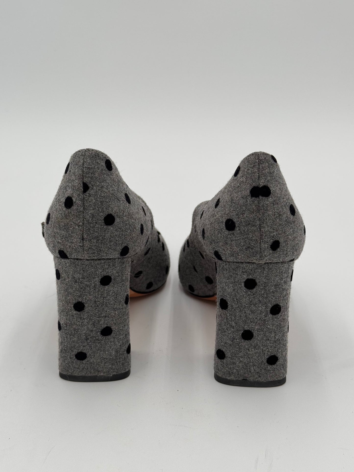 Kate Spade Maren Pumps Gray Felt Black Velvet Polka Dots Heels Shoes size 6