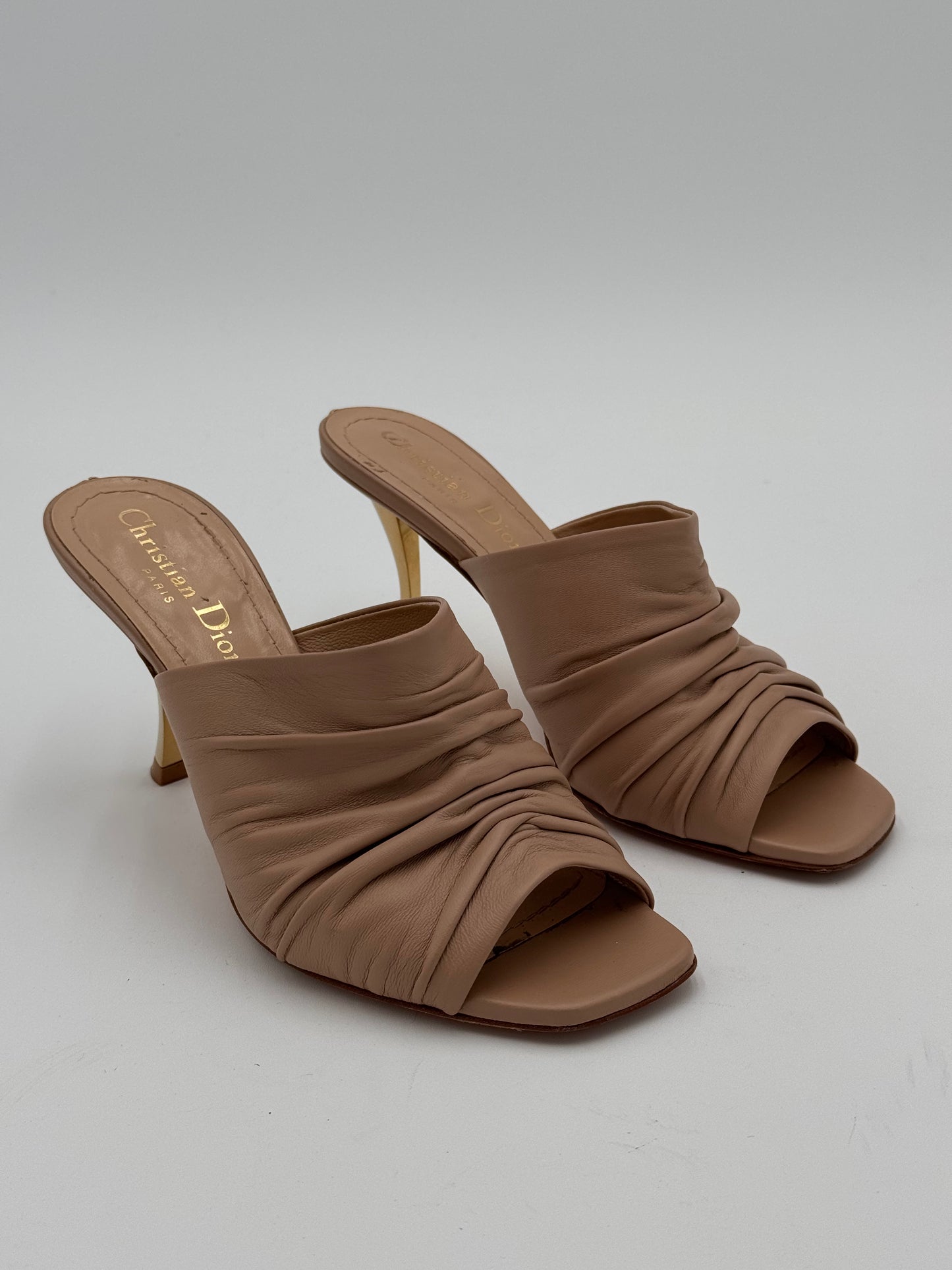 Dior D-Fame Pleated Leather Mule Sandals Shoes size 36