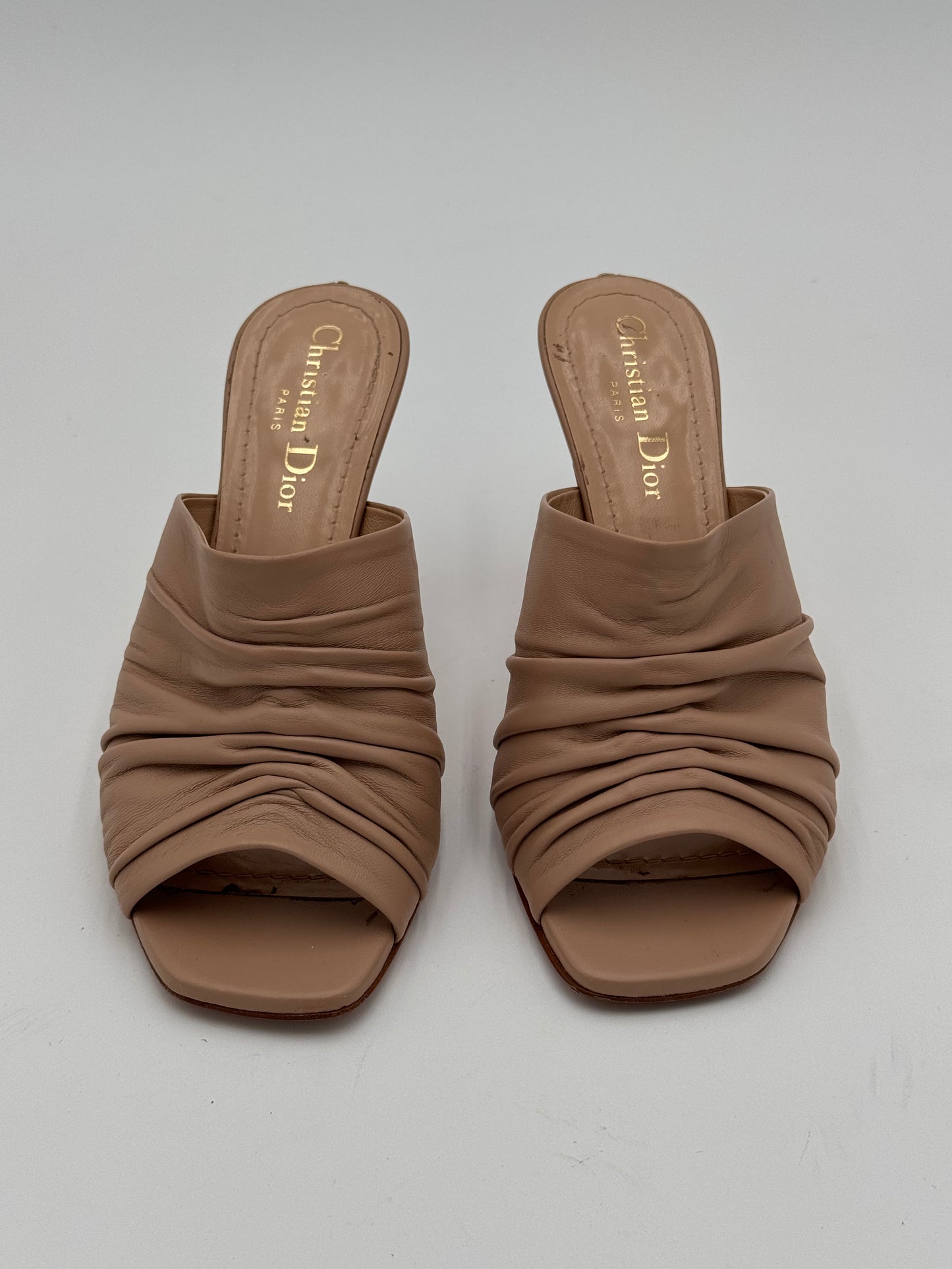 Dior D-Fame Pleated Leather Mule Sandals Shoes size 36