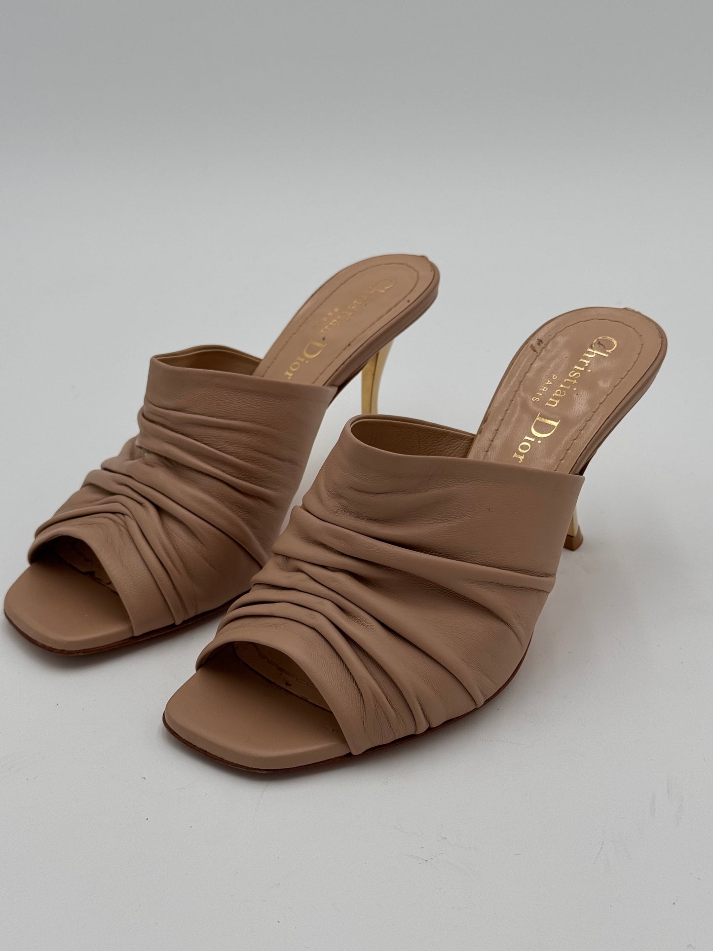 Dior D-Fame Pleated Leather Mule Sandals Shoes size 36
