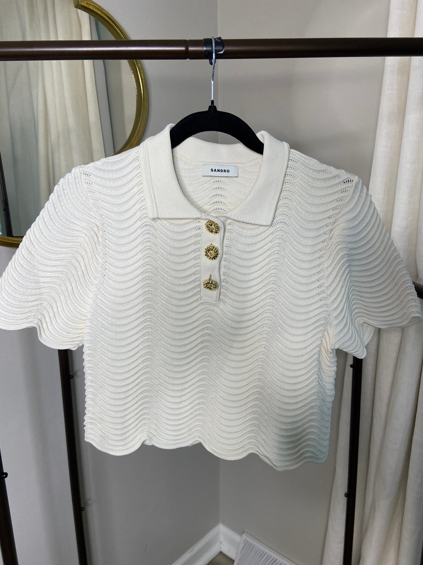 Sandro Campea Wavy Knit Cropped Polo Sweater size 36 - US 4