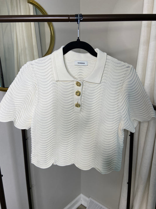 Sandro Campea Wavy Knit Cropped Polo Sweater size 36 - US 4