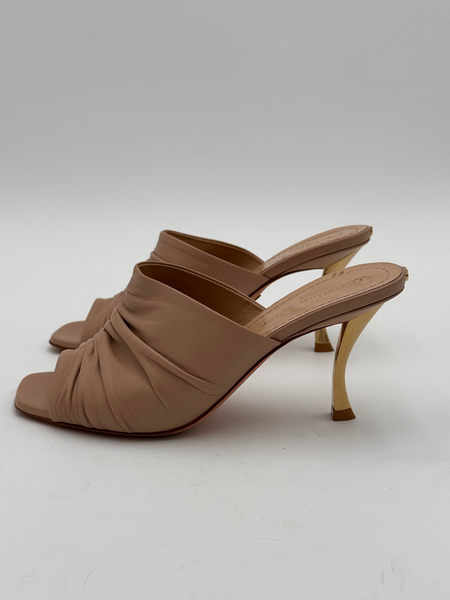 Dior D-Fame Pleated Leather Mule Sandals Shoes size 36