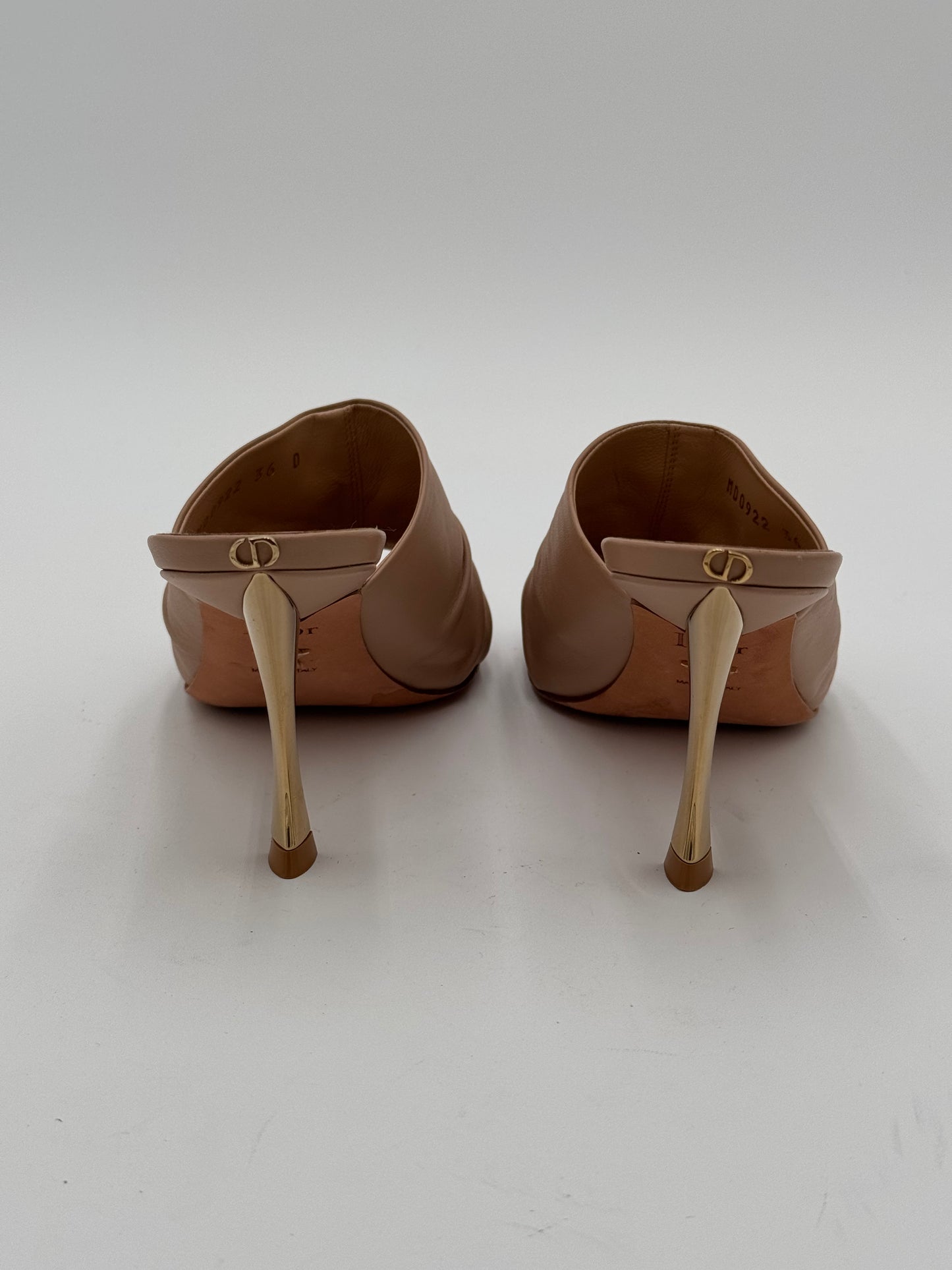Dior D-Fame Pleated Leather Mule Sandals Shoes size 36