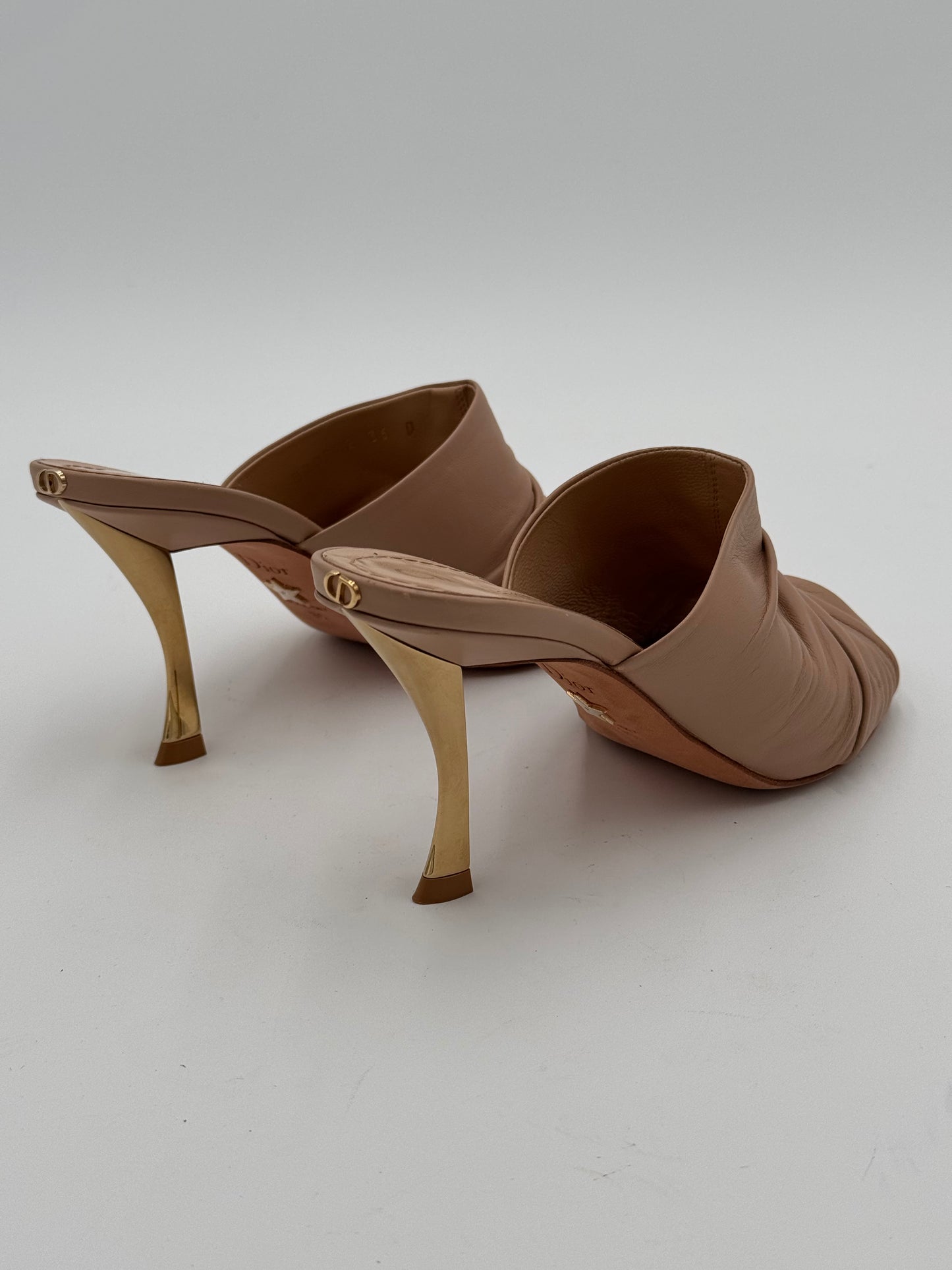 Dior D-Fame Pleated Leather Mule Sandals Shoes size 36
