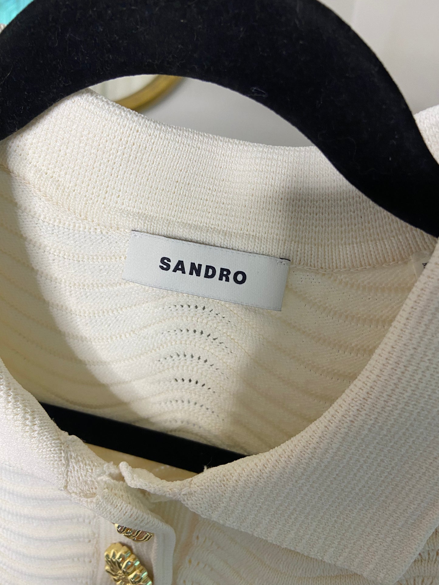 Sandro Campea Wavy Knit Cropped Polo Sweater size 36 - US 4