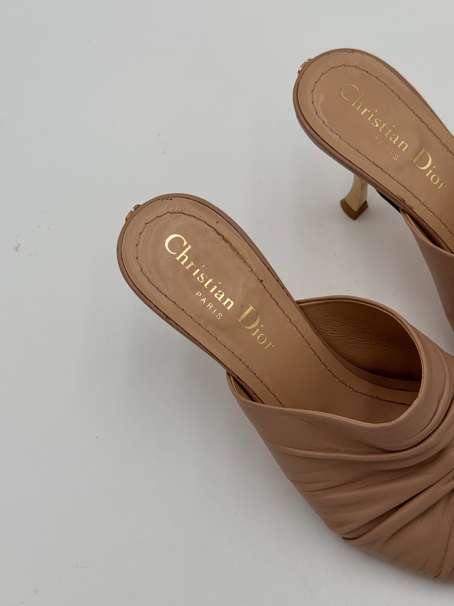 Dior D-Fame Pleated Leather Mule Sandals Shoes size 36