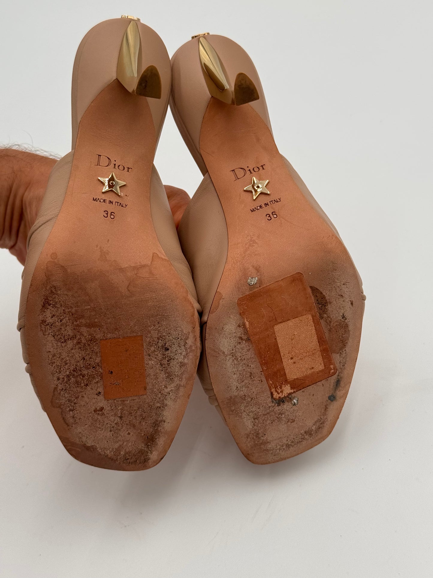 Dior D-Fame Pleated Leather Mule Sandals Shoes size 36
