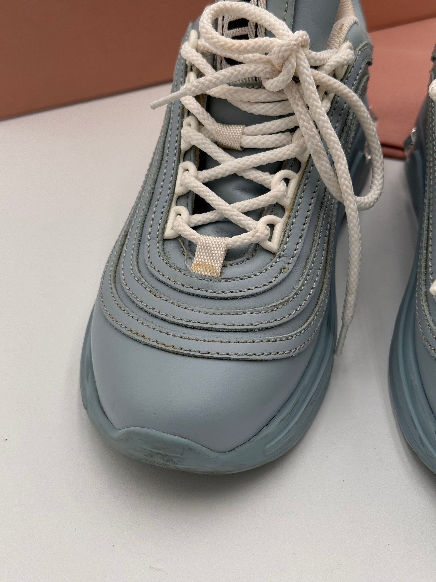 Miu Miu Crystal Embellished Chunky Sneakers Shoes Cielo Light Blue size 35