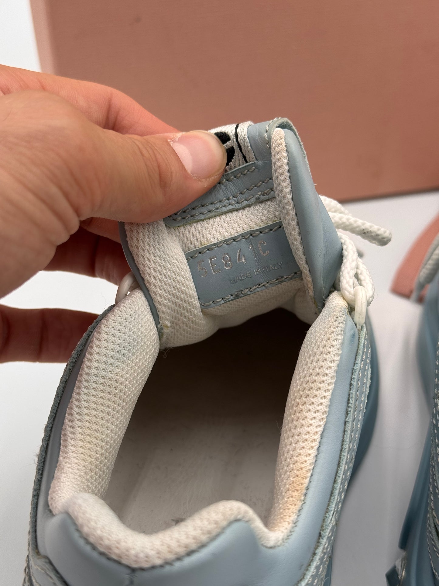 Miu Miu Crystal Embellished Chunky Sneakers Shoes Cielo Light Blue size 35
