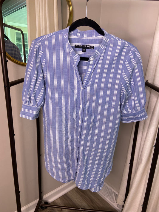 Veronica Beard Striped Collarless Shirt size XS