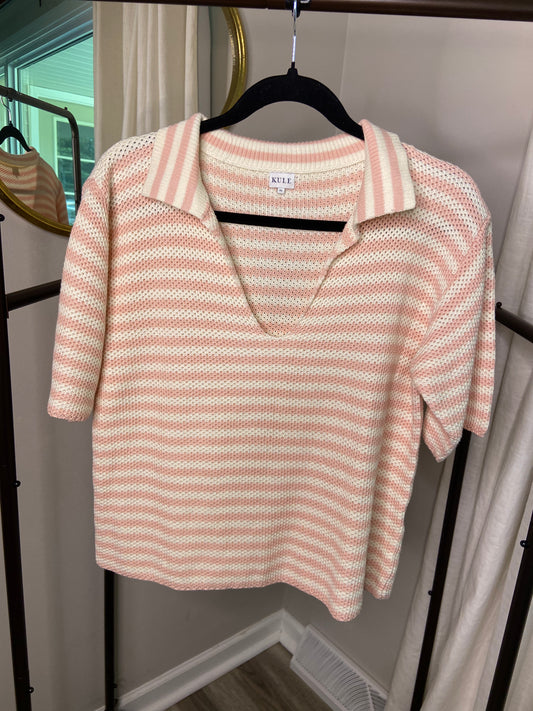 Kule The Lucie Crochet Polo Top - cream/shell size XL