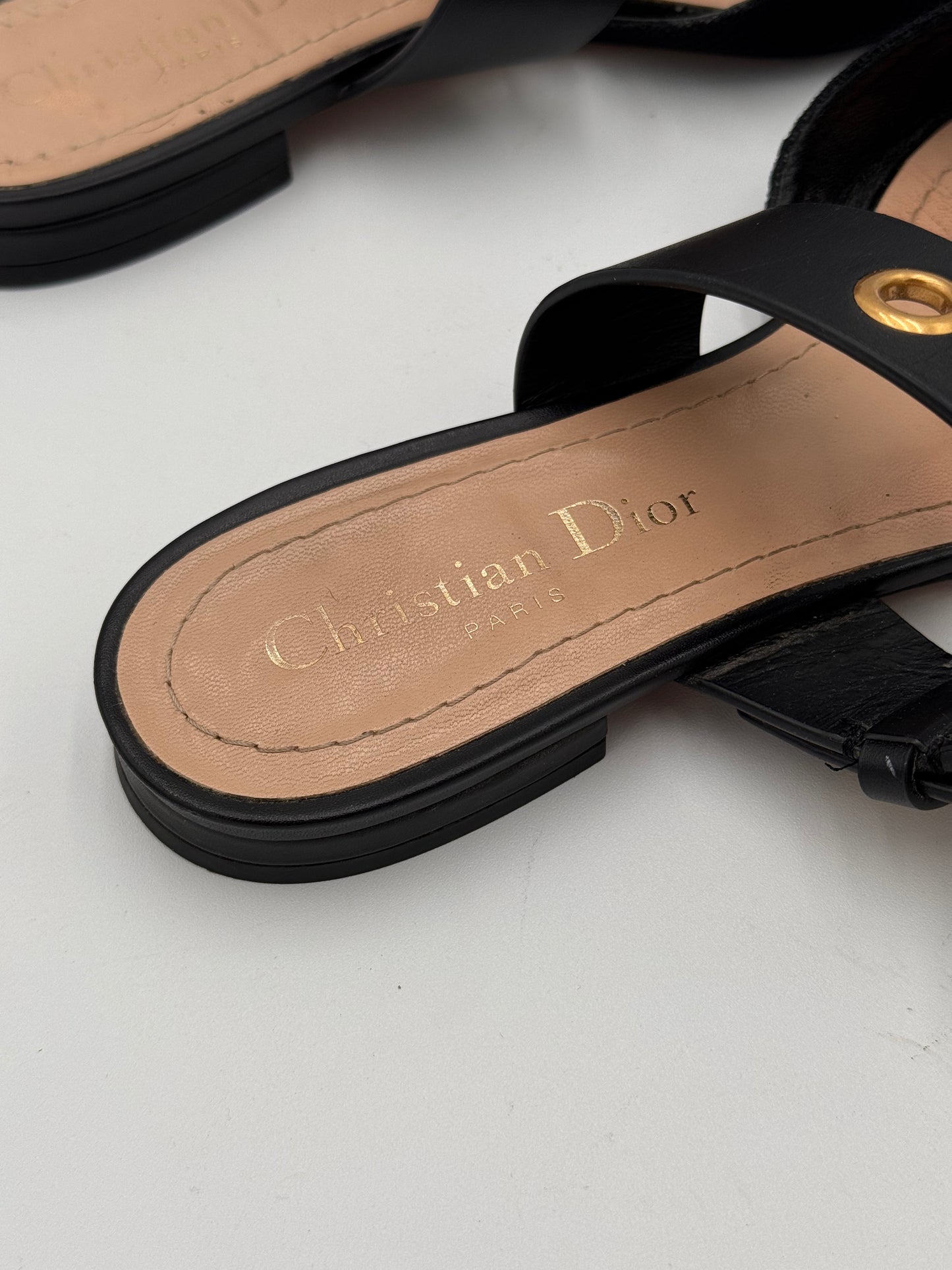 Dior Black Fabric and Leather Flats Mules Shoes size 36