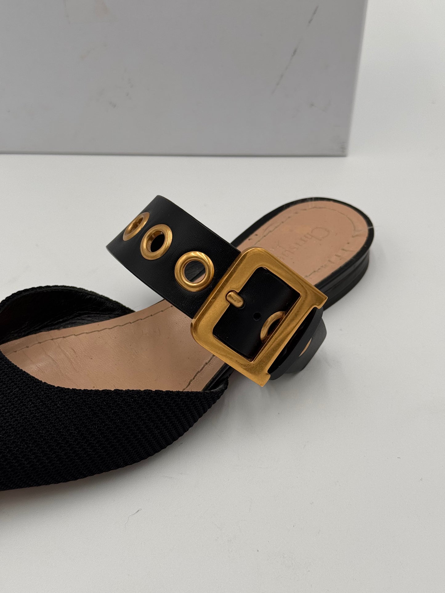 Dior Black Fabric and Leather Flats Mules Shoes size 36