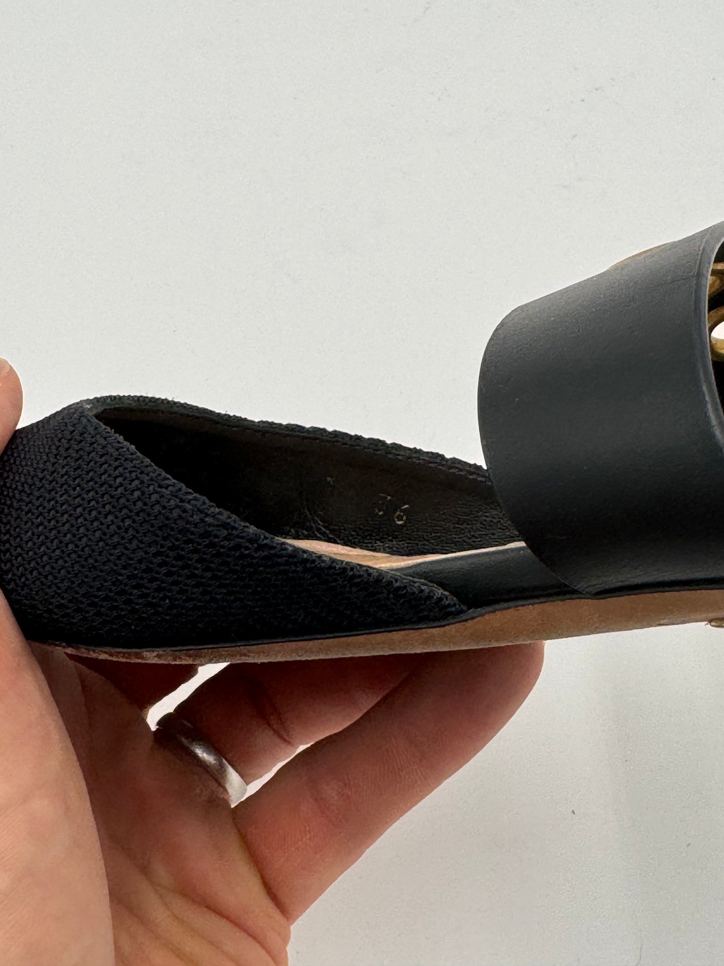 Dior Black Fabric and Leather Flats Mules Shoes size 36
