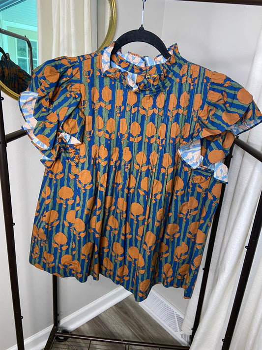 Oliphant Pintuck Ruffle Top size M