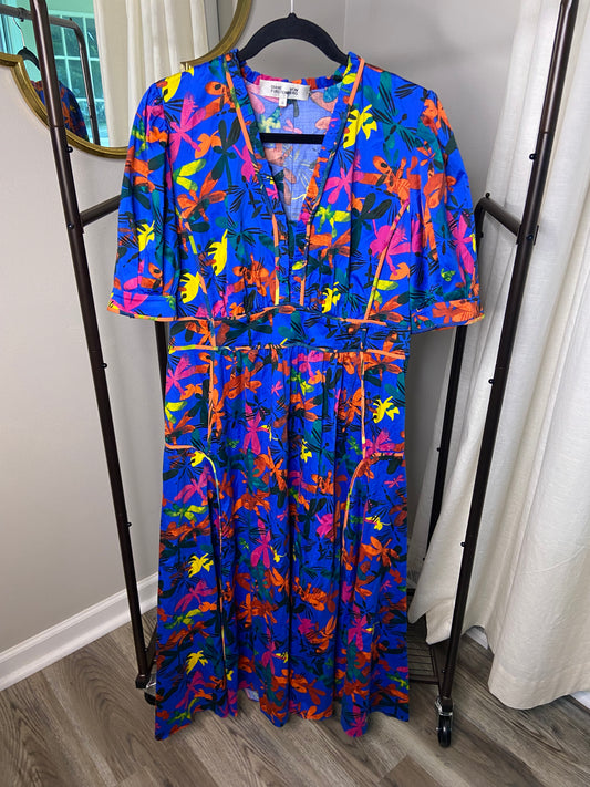 Diane Von Furstenberg Devon Printed Cotton-blend Sateen Midi Dress In Royal Blue size 16