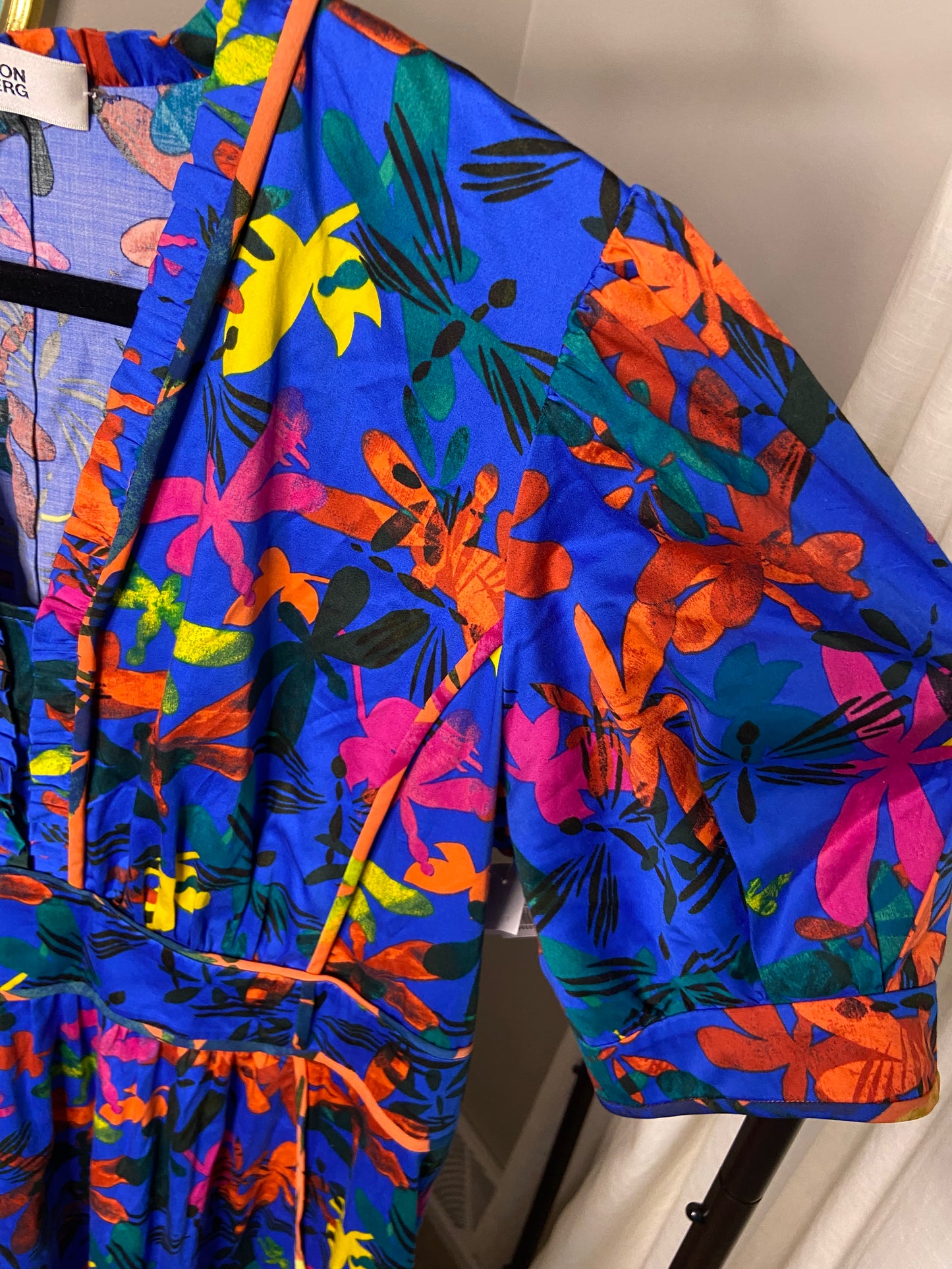 Diane Von Furstenberg Devon Printed Cotton-blend Sateen Midi Dress In Royal Blue size 16