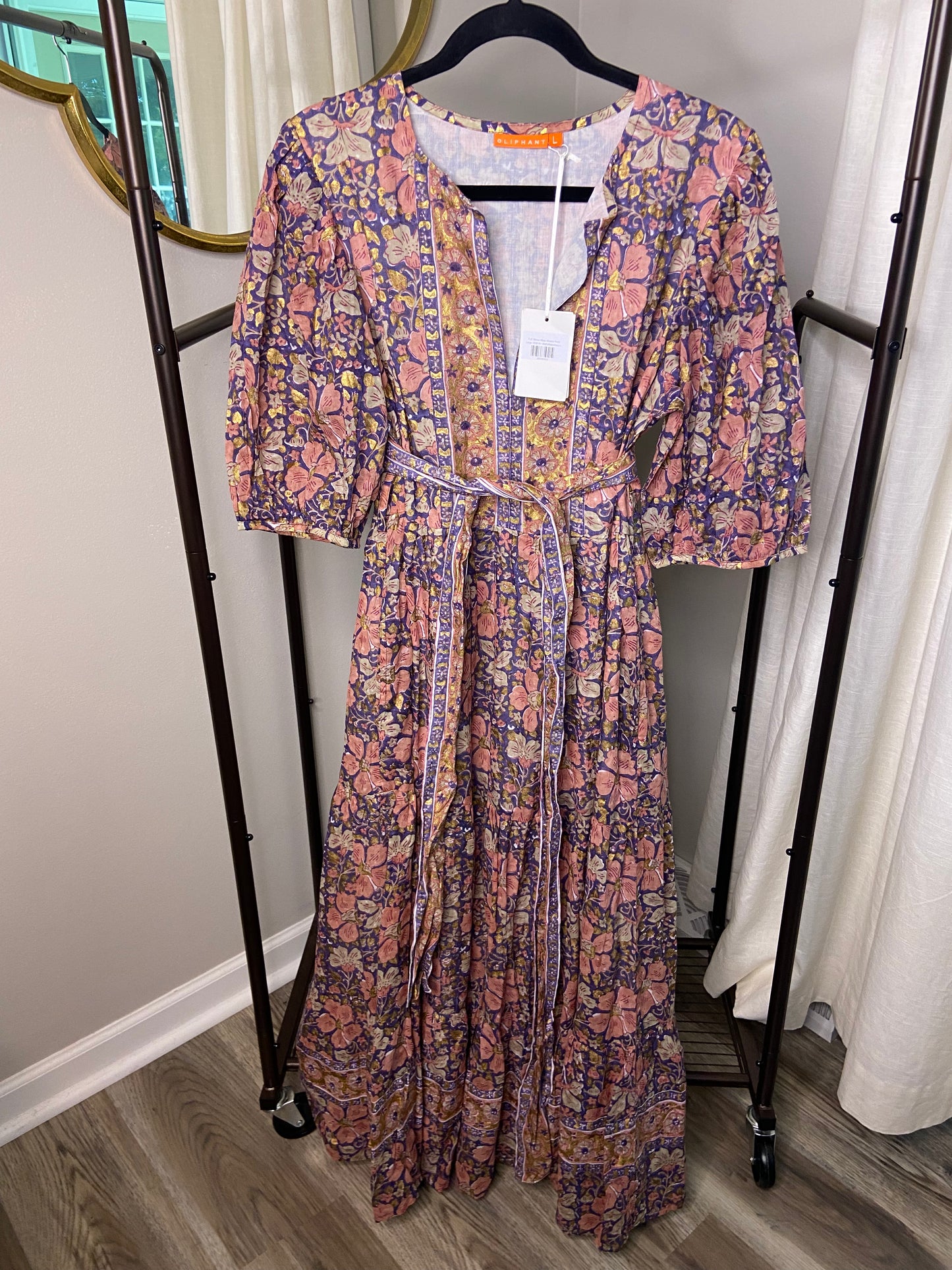 Oliphant Matera Navy Puff Sleeve Maxi Dress size L