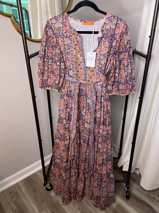 Oliphant Matera Navy Puff Sleeve Maxi Dress size L