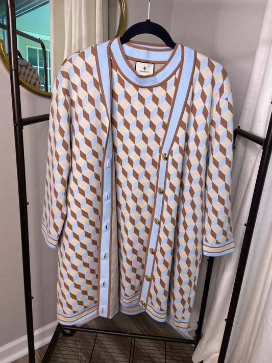 Tuckernuck Ocean Spray Geo Knit Dress and Cardigan size L