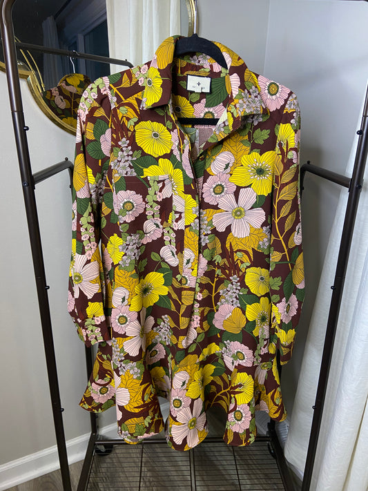 Tuckernuck Fall Florals Crepe Callahan Shirt Dress size