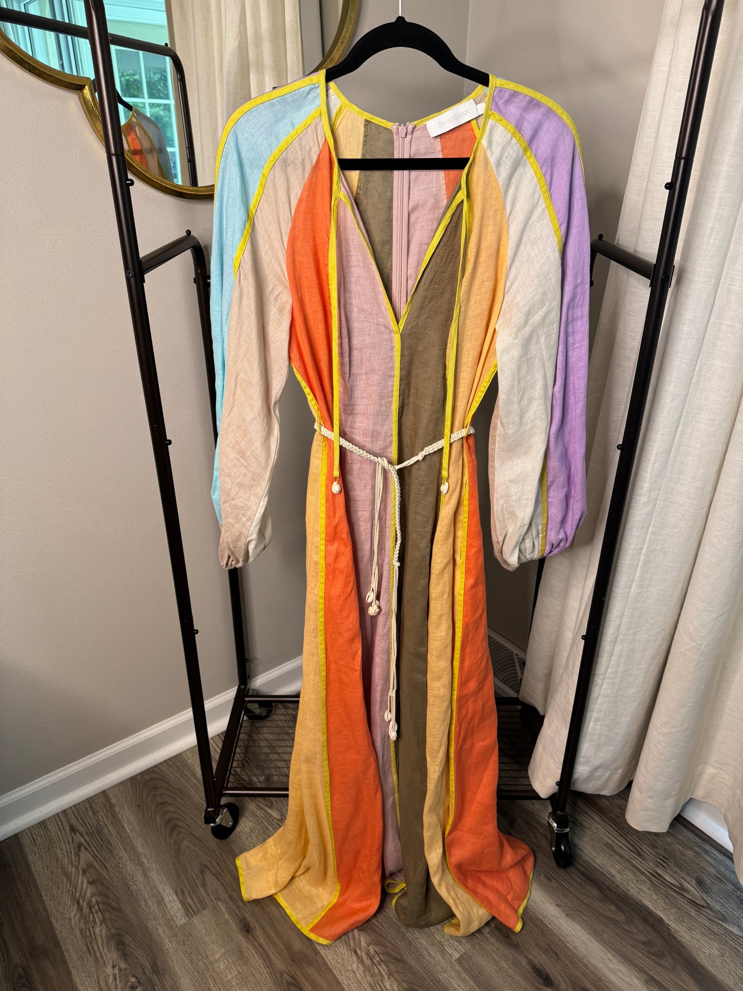 ZIMMERMANN Lola Panelled Linen Maxi Dress size US 8